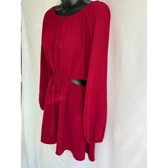 Speechless Red Long Sleeve Mini Fit n Flare Dress Size S Cutouts Sexy Romantic - Picture 2 of 9